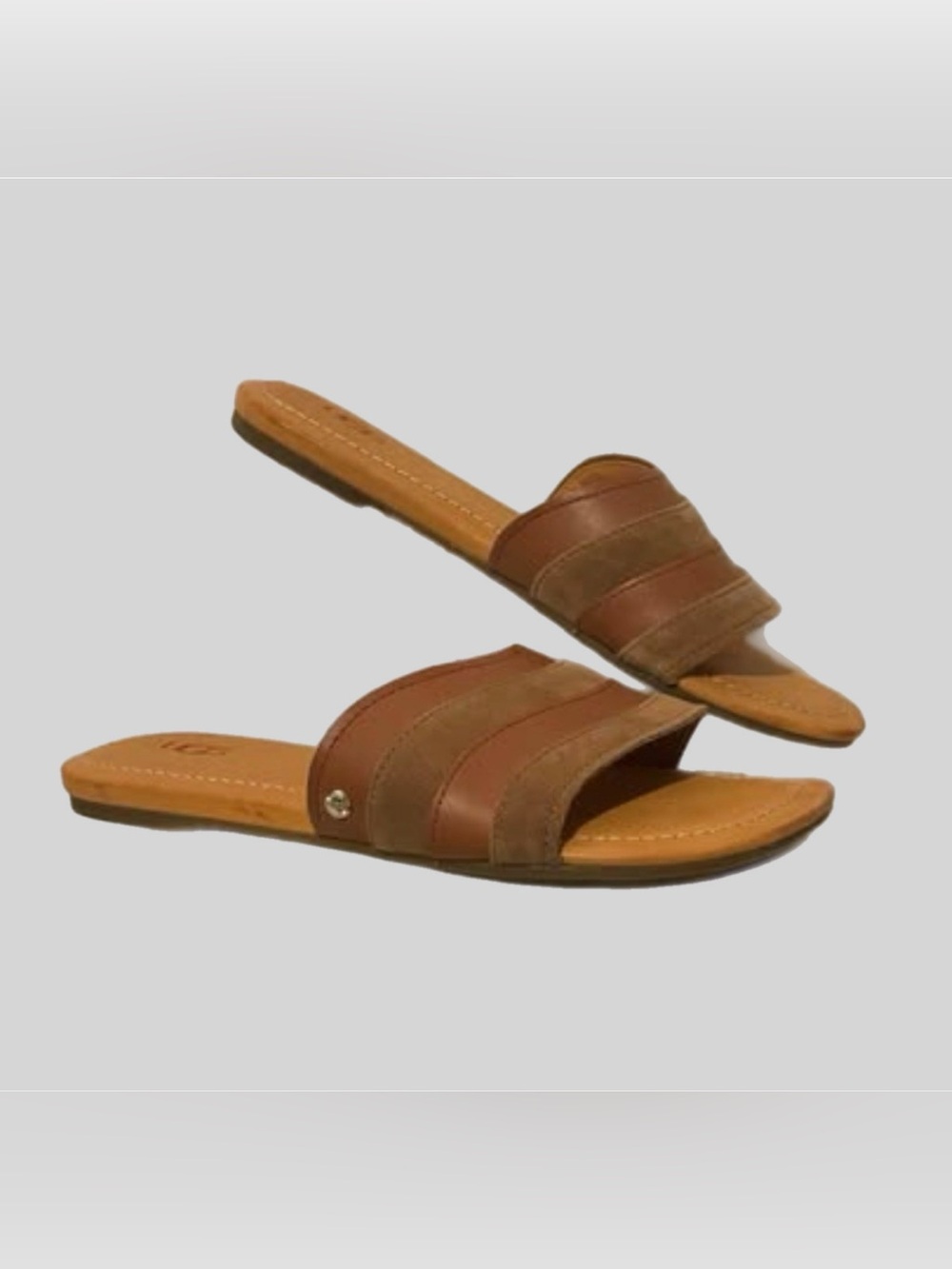 UGG Ximena Chestnut Leather Ombre Suede Slide Flat Sandals Womens 8 New Not Worn